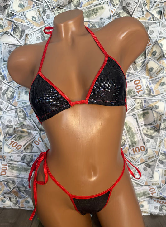 Mini Side-Tie Bikini - Holo Black/Red